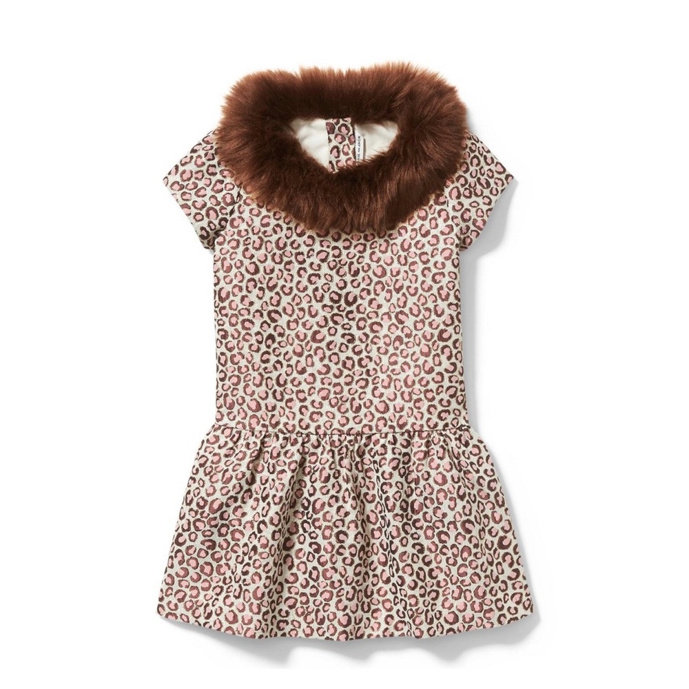 JANIE AND JACK LEOPARD FAUX FUR COLLAR DRESS
